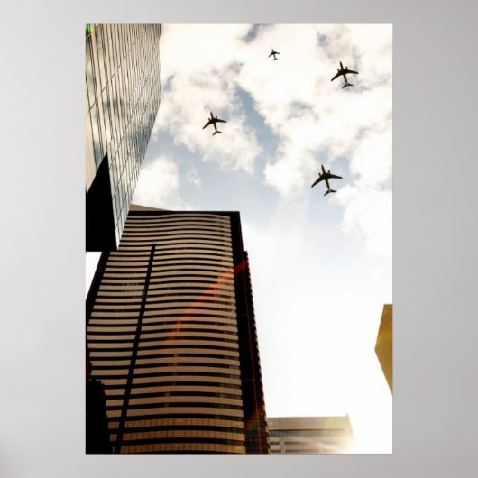 飛行機飛んでいるの建物 ポスター (正面)