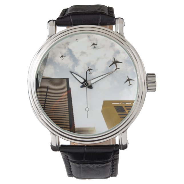 飛行機飛んでいるの建物 腕時計 (正面)