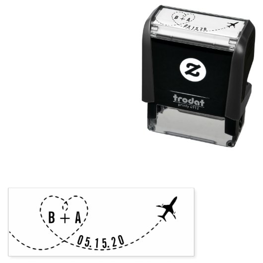 飛行機飛んでいるイニシャル結婚の期日パーソナライズされた セルフインキングスタンプ (インサイチュ)
