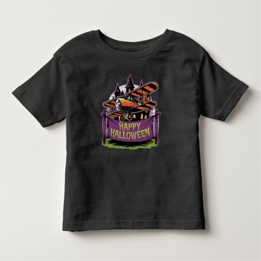 飛行機飛んでいるオーバーハッピーハローウィン トドラーTシャツ (正面)