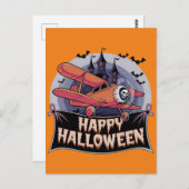 飛行機飛んでいるオーバーハッピーハローウィン ポストカード (正面/裏面)