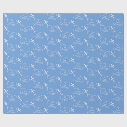 飛行機飛んでいるパーソナライズされた誕生日国旗(青) ラッピングペーパー (フラット)