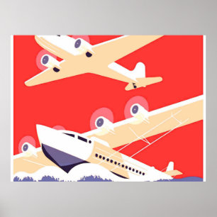 飛行機飛んでいるヴィンテージ ポスター