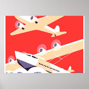 飛行機飛んでいるヴィンテージ ポスター