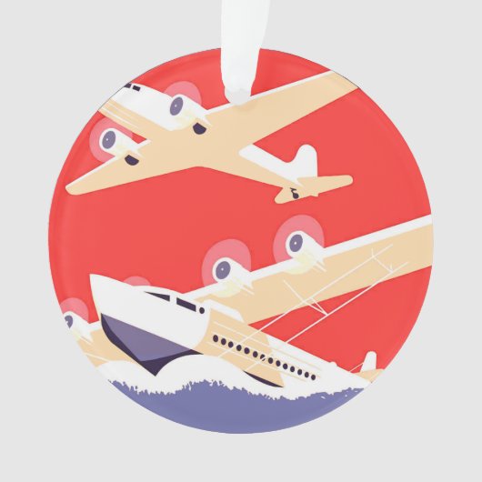 飛行機飛んでいるヴィンテージWPA カラフル オーナメント (正面)