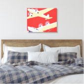 飛行機飛んでいるヴィンテージWPA カラフル キャンバスプリント (インサイチュ (寝室))