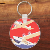 飛行機飛んでいるヴィンテージWPA カラフル キーホルダー (正面)