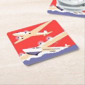 飛行機飛んでいるヴィンテージWPA カラフル スクエアペーパーコースター (アングル)