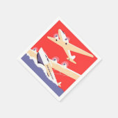 飛行機飛んでいるヴィンテージWPA カラフル スタンダードカクテルナプキン (角)