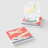 飛行機飛んでいるヴィンテージWPA カラフル ストーンコースター (横)