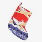 飛行機飛んでいるヴィンテージWPA カラフル スモールクリスマスストッキング (正面 (吊り時))