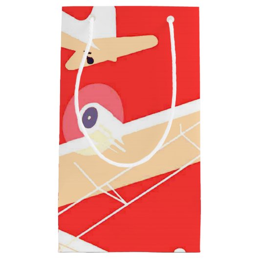 飛行機飛んでいるヴィンテージWPA カラフル スモールペーパーバッグ (正面)