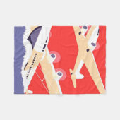 飛行機飛んでいるヴィンテージWPA カラフル フリースブランケット (正面(横))