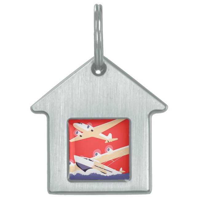 飛行機飛んでいるヴィンテージWPA カラフル ペットネームタグ (正面)