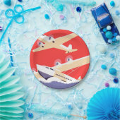 飛行機飛んでいるヴィンテージWPA カラフル ペーパープレート (パーティー)