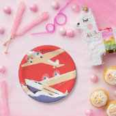 飛行機飛んでいるヴィンテージWPA カラフル ペーパープレート (パーティー)