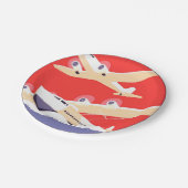 飛行機飛んでいるヴィンテージWPA カラフル ペーパープレート (アングル)