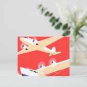 飛行機飛んでいるヴィンテージWPA カラフル ポストカード (スタンド正面)