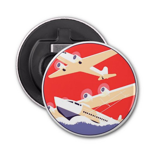 飛行機飛んでいるヴィンテージWPA カラフル 栓抜き (正面)