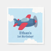 飛行機飛んでいる子供の誕生日パーティー用品 スタンダードカクテルナプキン (正面)