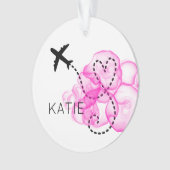 飛行機飛んでいる愛ハートピンククラウド名おもしろいホーン オーナメント (正面)