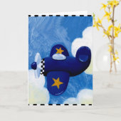 飛行機飛んでいる カード (黄色い花)