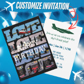 飛行機飛んでいる、写真コラージュ、航空クール機 招待状
