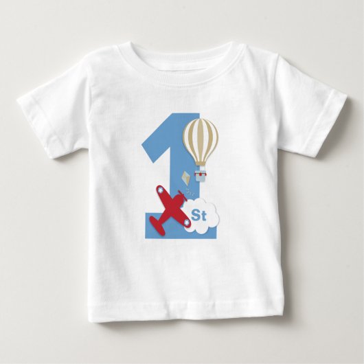 飛行機1歳の誕生日シャツ ベビーTシャツ (正面)