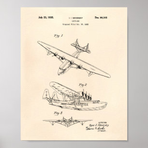 飛行機1935のパテントの芸術古いPeper ポスター