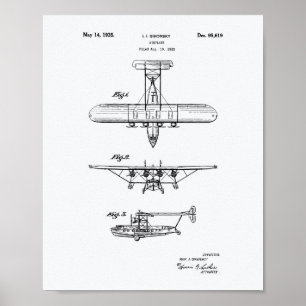 飛行機1935特許芸術ホワイト紙 ポスター
