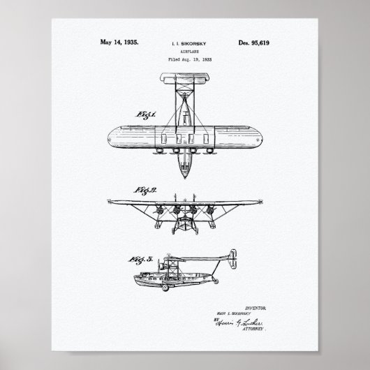 飛行機1935特許芸術ホワイト紙 ポスター (正面)