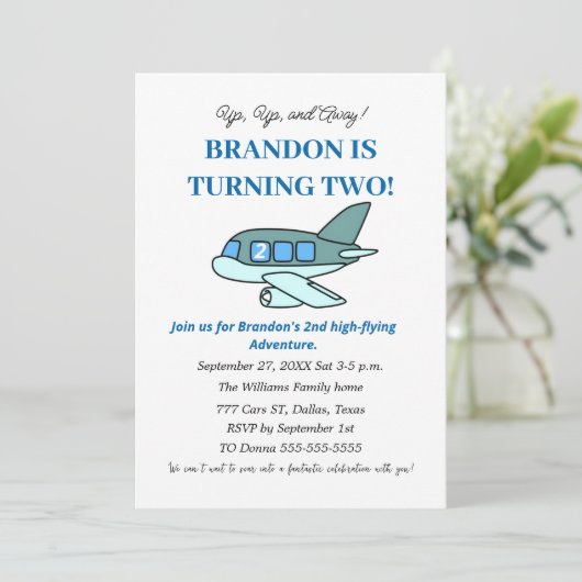飛行機2ndバースデーボーイブルーキッズ飛行機 招待状 (スタンド正面)