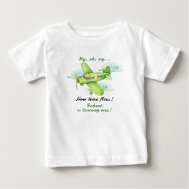 飛行機 おやまあ 時間よ 飛ぶのね 初めての誕生日 ベビーTシャツ