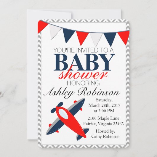 飛行機|のベビーシャワーの招待状 招待状 (正面)