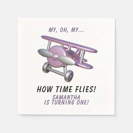 飛行機 わぁ時間飛ぶわ 初めての誕生日  スタンダードカクテルナプキン (正面)