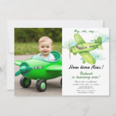 飛行機 オーマイ タイムフライツ トラベル ファースト バースデー 招待状 (正面)