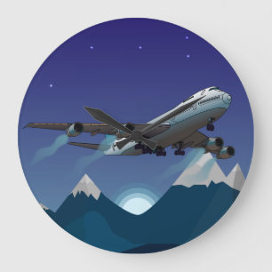 飛行機。ジャンボジェット機。 ラージ壁時計