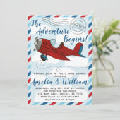 飛行機 プレーンベイビーシャワーの招待状 招待 招待状 (スタンド正面)