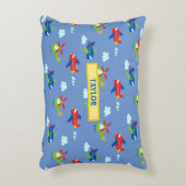 飛行機、ヘリコプター、雲のアートワークの青、名前 アクセントクッション (正面(垂直))