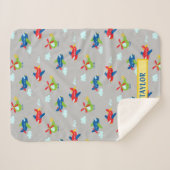 飛行機、ヘリコプター、雲のアートワークLtグレー、名前 シェルパブランケット (正面(横))