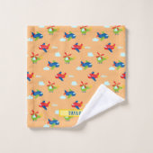 飛行機、ヘリコプター、雲桃の名前のアートワーク バスタオルセット (ウォッシュタオル)