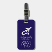 飛行機（前面）、ワールドマップ（背面） BLUE ラゲッジタグ (正面縦)