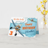 飛行機 戦闘機 パイロット 少年の誕生日 カード (黄色い花)