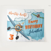 飛行機 戦闘機 パイロット 男の子 誕生日 背景 タペストリー (正面(横))