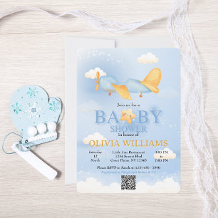 飛行機、雲と星、青、男の子、可愛い 招待状