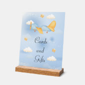 飛行機、雲と星、青、男の赤ちゃん、かわいい アクリルサイン (傾斜)