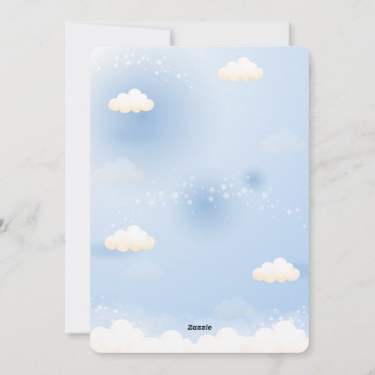飛行機、雲と星、青、男の赤ちゃん、かわいい シーズンカード (裏面)