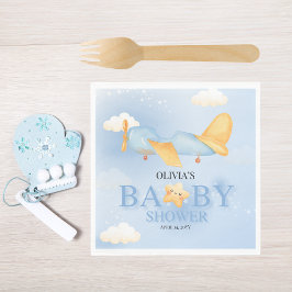 飛行機、雲と星、青、男の赤ちゃん、かわいい スタンダードランチョンナプキン