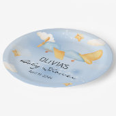 飛行機、雲と星、青、男の赤ちゃん、かわいい ペーパープレート (アングル)