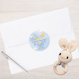 飛行機、雲と星、青、男の赤ちゃん、かわいい ラウンドシール